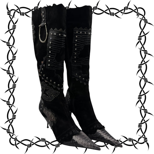 Beautiful vintage El Dantes black colored pointy leather boots size 39