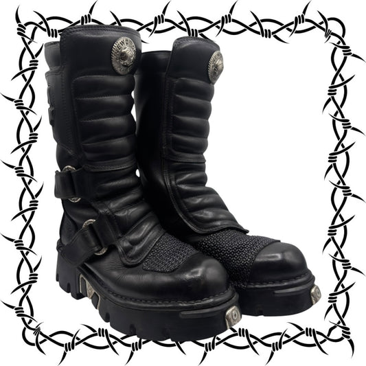 Vintage New Rock knee high velcro leather platform boots